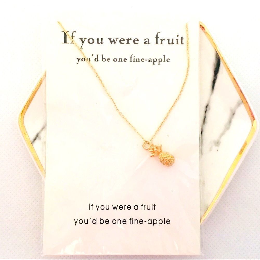 Fine Apple Pineapple Gold Pendant Necklace NWT